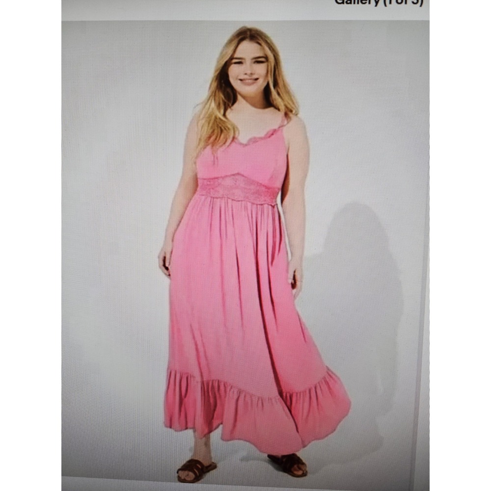 NWT Torrid Sleeveless Pink Lace Smocked Pockets Gauzy Lined Maxi Dress, Plus 3